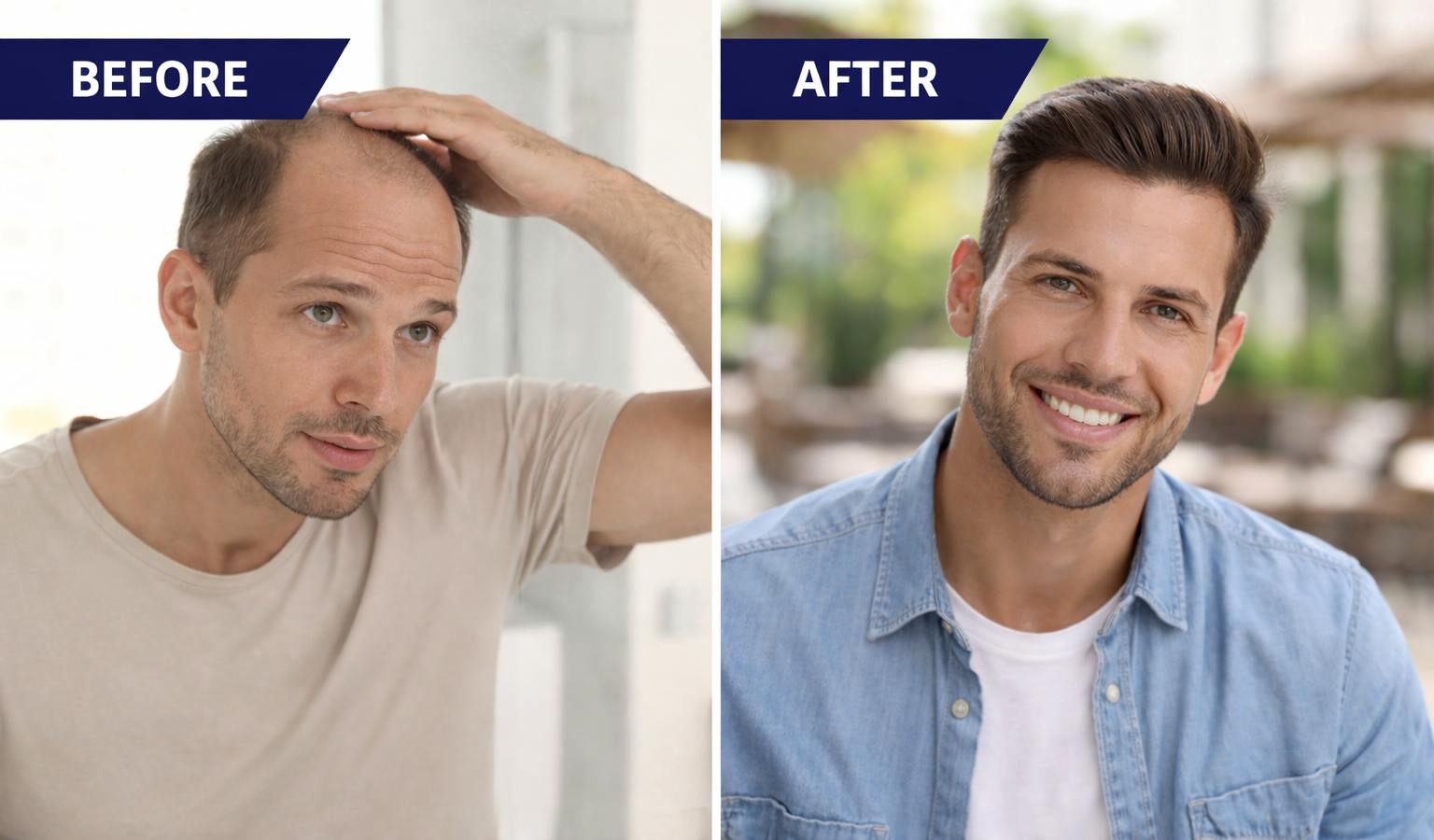 نتائج قبل وبعد لعملية زراعة شعر طبيعية في Istanbul